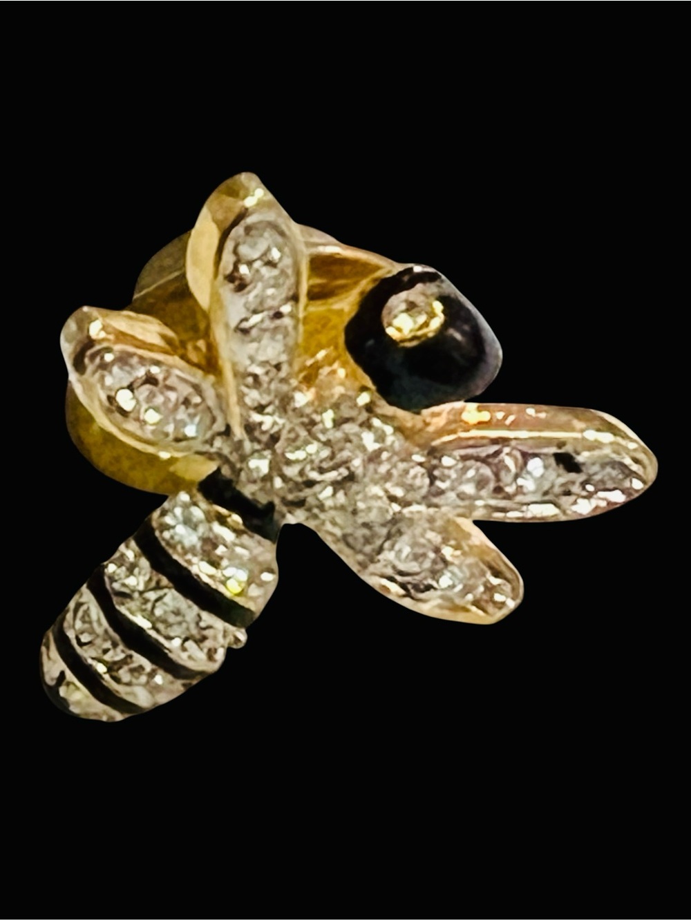 Vtg Bee Lapel Pin Crystal Rhinestones Sparkly